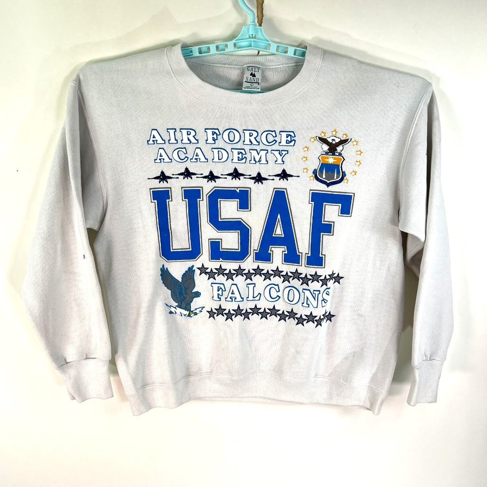 UNITED STATES AIR FORCE FALCONS Crewneck Sweatshirt Mens Size L Distressed VTG